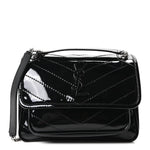 Patent Calfskin Matelasse Monogram Baby Niki Chain Satchel Black