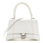 Calfskin Crocodile Embossed Small Hourglass Top Handle Bag White