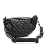 Lambskin Quilted Banane Waist Bag Fanny Pack Black