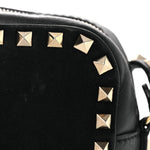 Calfskin Suede Rockstud Camera Crossbody Bag Black