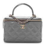 Patent Quilted Quilted Small Top Handle Vanity Case With Chain Grey