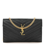 Grain De Poudre Matelasse Chevron Monogram Chain Wallet Black
