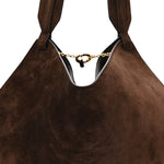 Suede Calfskin Mini Lotus Tote  Dark Brown