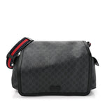 GG Supreme Monogram Web Messenger Diaper Bag Black Grey