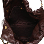 Shiny Calfskin Quilted Small Chanel 22 Dark Brown