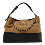 Suede Calfskin Shiny Lambskin Quilted Small Coco Base Shopping Bag Beige Black