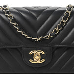 Lambskin Chevron Quilted Mini Rectangular Flap Black