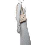 Grain De Poudre Textured Mixed Matelasse Medium Triquilt Monogram Satchel Dark Beige