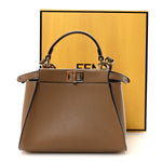 Vitello Seta Fabric Jacquard FF 1974 Mini Peekaboo Iconic Satchel Sand Tobacco Moro