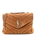 Suede Y Quilted Monogram Medium Loulou Chain Satchel Cinnamon