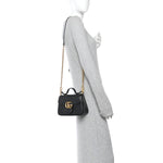 Calfskin Matelasse Mini GG Marmont Top Handle Shoulder Bag Black