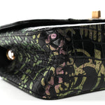 Calfskin Crocodile Embossed Graffiti 2.55 Mini Cocodile Reissue Flap Black Pink