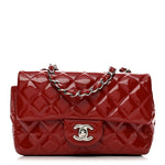 Patent Calfskin Quilted Mini Rectangular Flap Dark Red
