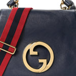 Roxy Calfskin Web Medium Blondie Top Handle Shoulder Flap Bag Blue Agata