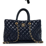 Aged Calfskin Quilted Medium Coco Handle Shopping Tote Navy