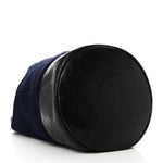 Wool Calfskin Embroidered Paris Hamburg Drawstring Backpack Navy Blue