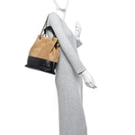 Suede Calfskin Shiny Lambskin Quilted Coco Base Shopping Bag Beige Black