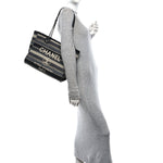 Striped Canvas Small Deauville Tote Dark Grey