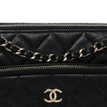 Shiny Crumpled Lambskin Quilted Small Preppy Pocket Clutch With Chain Black