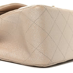 Iridescent Caviar Quilted Jumbo Double Flap Beige