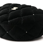 Velvet Diamanté Quilted Pocket Pouch Hobo Black