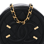 Caviar Quilted Round Filigree Crossbody Black
