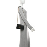 Shiny Calfskin Triomphe Margo Wallet on Chain Black