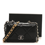 Lambskin Quilted Chanel 19 Wallet On Chain WOC Black