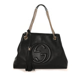 Pebbled Calfskin Medium Soho Chain Shoulder Bag Black