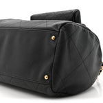 Grained Calfskin Lambskin Quilted Large Bowling Bag Black