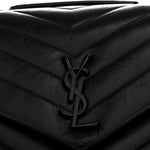 Calfskin Y Quilted Monogram Monochrome Medium Loulou Chain Satchel Black
