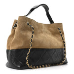 Suede Calfskin Shiny Lambskin Quilted Small Coco Base Shopping Bag Beige Black