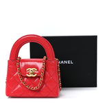 Shiny Aged Calfskin Quilted Mini Nano Kelly Shopper Red