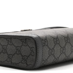 GG Supreme Monogram Textured Dollar Calfskin Web Small Ophidia Shoulder Bag  Grey Black Graphite Grey