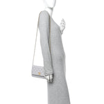 Caviar Quilted Textured CC Wallet on Chain WOC Grey