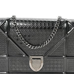 Metallic Patent Micro-Cannage Diorama Wallet on Chain Pouch Onyx Black