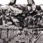 Re-Nylon Padded Printed Medium Tote Bag Black White