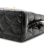 Shiny Aged Calfskin Quilted Nano Kelly Shopper Black
