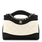 Shiny Crumpled Calfskin Quilted Nano 31 Shopping Bag White Black