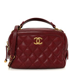 Calfskin Quilted CC Small Vanity Case Dark Red