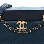 Lambskin Quilted Small In & Out Camera Case Navy Light Blue