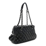 Lambskin Bubble Quilt Small Double Bowling Bag Black