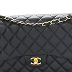 Lambskin Quilted Jumbo Double Flap Black