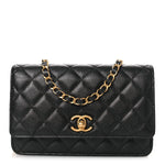 Pearly Caviar Quilted Fit For You Wallet On Chain WOC Black