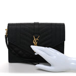Grain De Poudre Textured Mixed Matelasse Triquilt Monogram Clutch Black