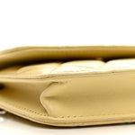 Lambskin Quilted Pearl Crush Clutch With Chain Yellow