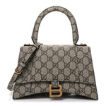 X GUCCI GG Supreme Monogram Small Hourglass Top Handle Bag Beige Ebony