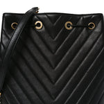 Sheepskin Chevron Quilted Drawstring Bag Black