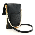 Calfskin Quilted Pearl Small About Pearls Hobo Bag Black