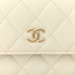 Calfskin Quilted Maxi Pearls Clutch With Chain  White